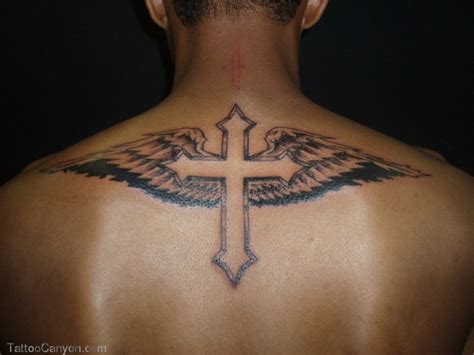 Angel Wings Cross Tattoo On Back » Tattoo Ideas