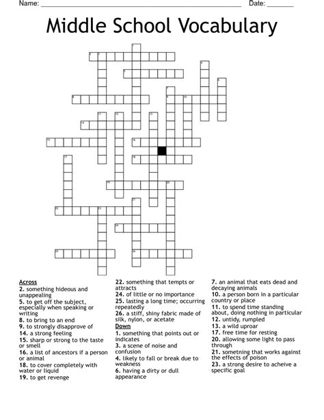 Crossword Puzzles Middle School Printable