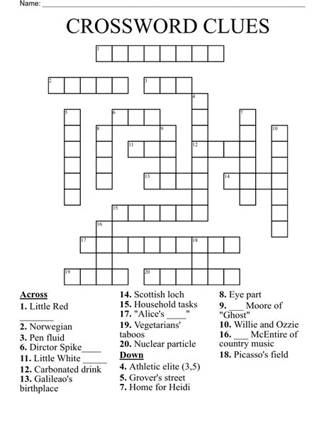 Close-up of crossword puzzle clues