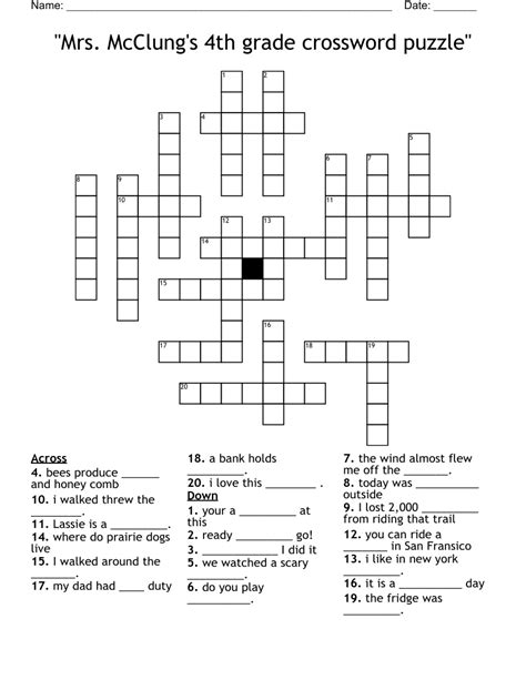 Crossword Puzzles For 4th Graders Printable