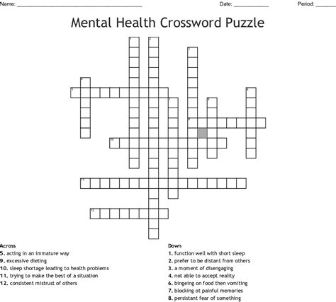 Mental Health Crossword Puzzle Clues