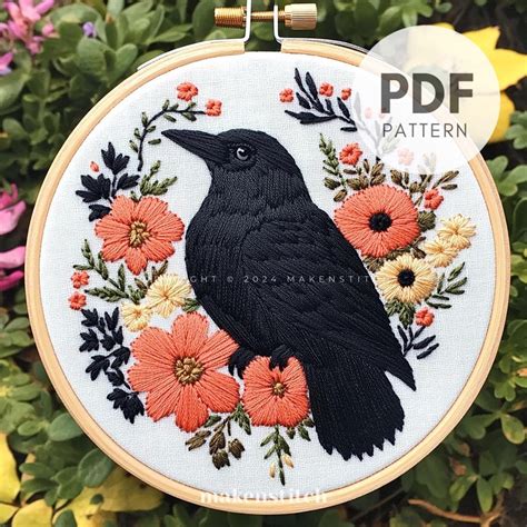 Crow Embroidery Pattern