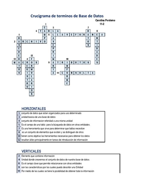 Crucigrama De Base De Datos
