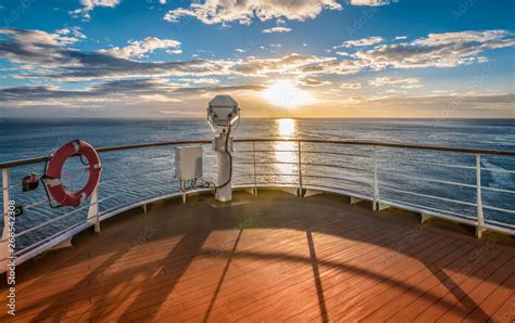 Cruise ship deck at sunset