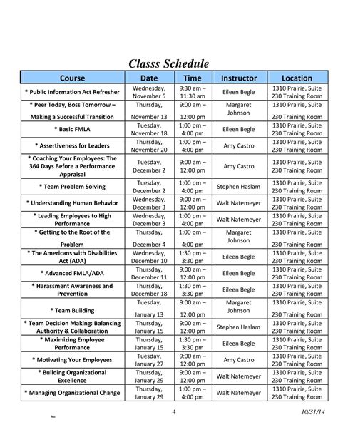 Crunch Class Schedule Printable
