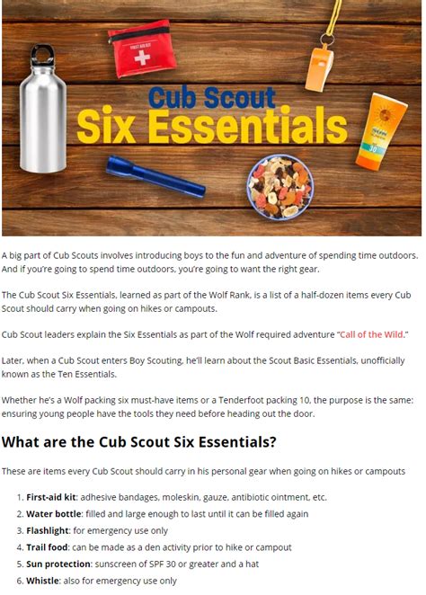 Cub Scout 6 Essentials Printable