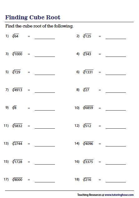 Cube Root Worksheet