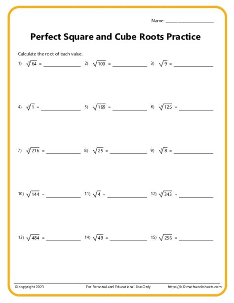 Cube Roots Worksheet