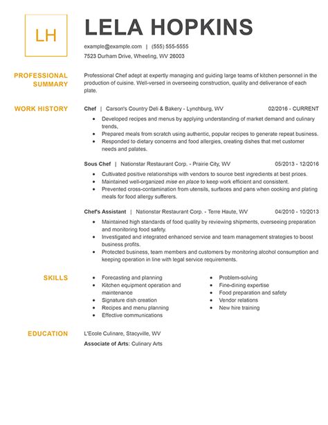 Culinary Resume Template