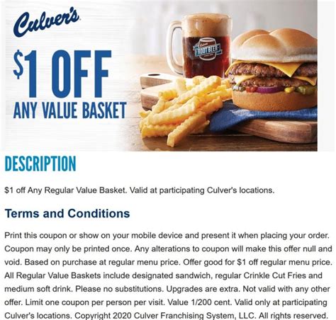 Culvers Coupons Buy One Get One Free Printable