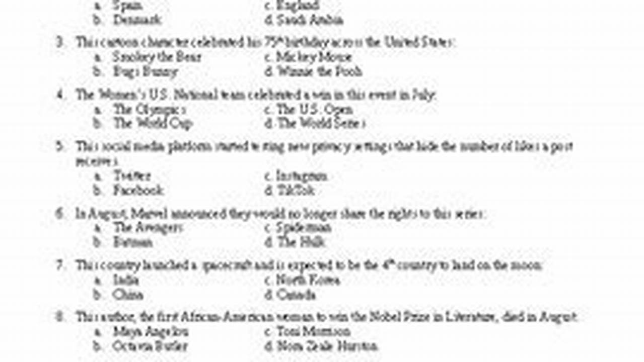 Current Events Quiz With Answers
