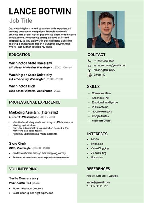 Curriculum Vitae Template With Photo
