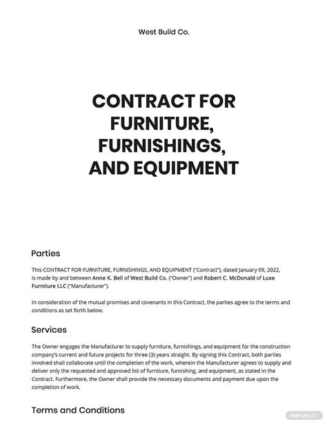 Custom Furniture Contract Template