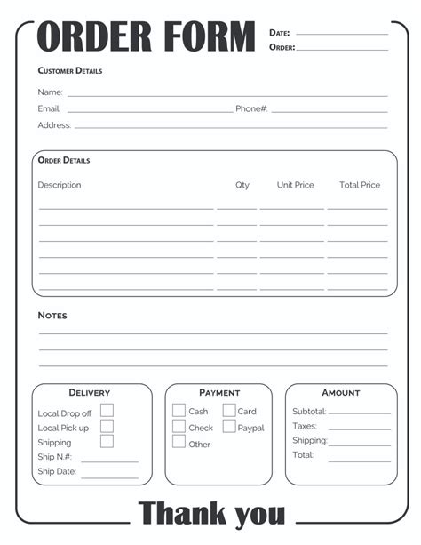 Order Form Printable For Business, Client Order Form Printable, Craft