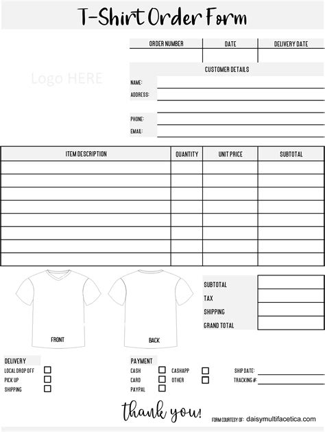Custom T Shirt Order Form Template Free