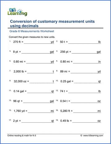 Customary Measurement Conversion Worksheet