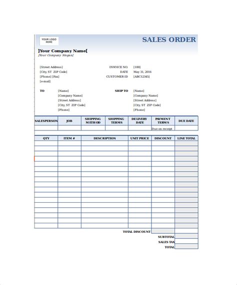Customer Order Form Template Excel