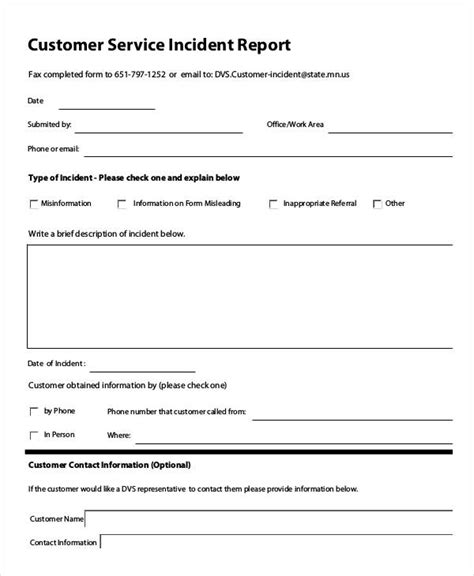 Customer Incident Report Form Template