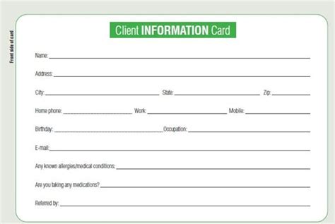 Customer Information Card Template