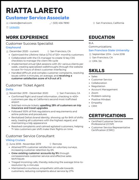 Customer Service Associate Resume Sample