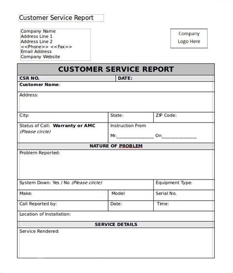 Customer Service Report Template