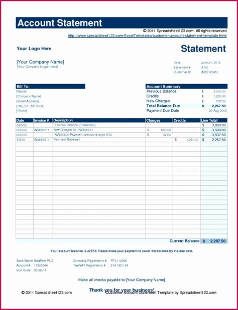 Customer Statement Of Account Template