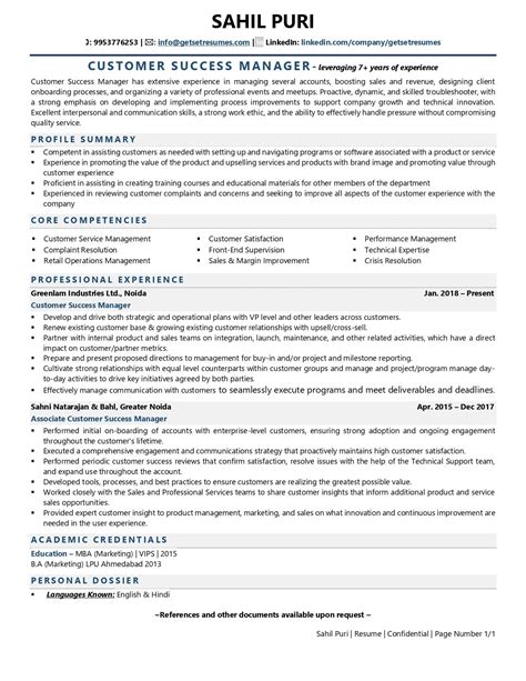 Customer Success Manager Resume Template
