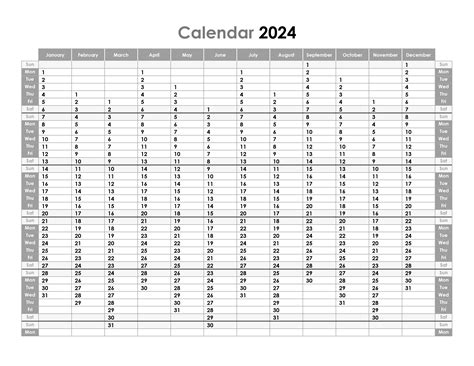 Customizable 2024 Yearly Calendar Excel Template