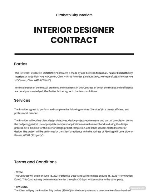 Customization of Interior design Contract Template