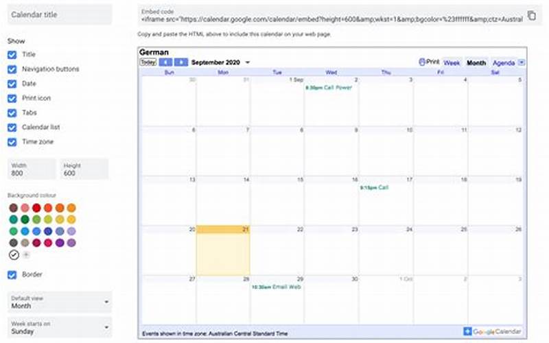 Customize The Embed Code Google Calendar