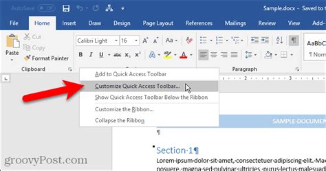 Customize Quick Access Toolbar