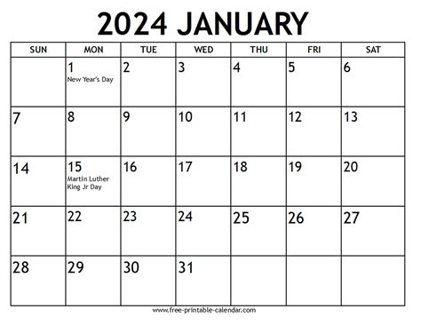 Customizing a January 2024 calendar