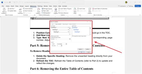 Customizing table of contents