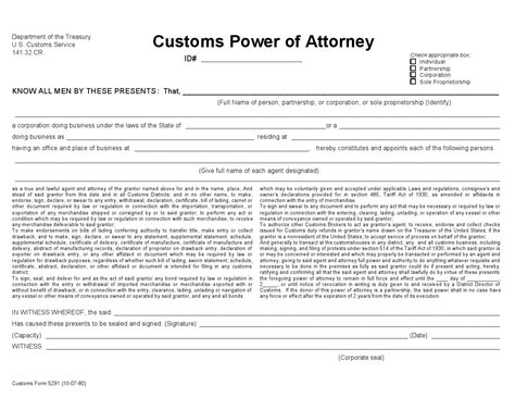 Customs Power Of Attorney Template