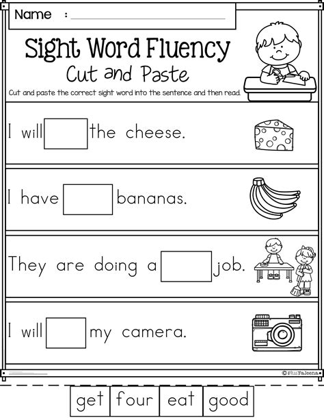 Cut And Paste Sight Words Worksheets