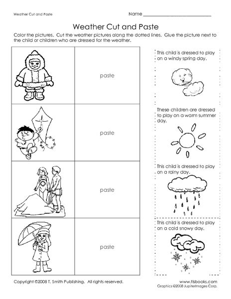 Cut And Paste Weather Worksheets For Kindergarten