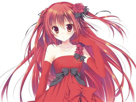 Cute Anime Girl with Red Dress