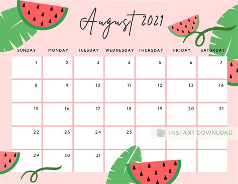 Cute August Calendar Printable