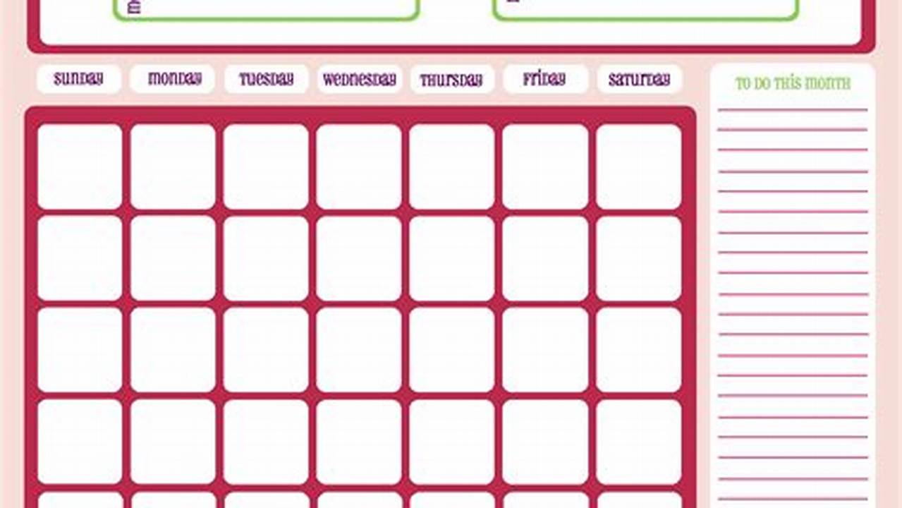 Cute Editable Calendar Template