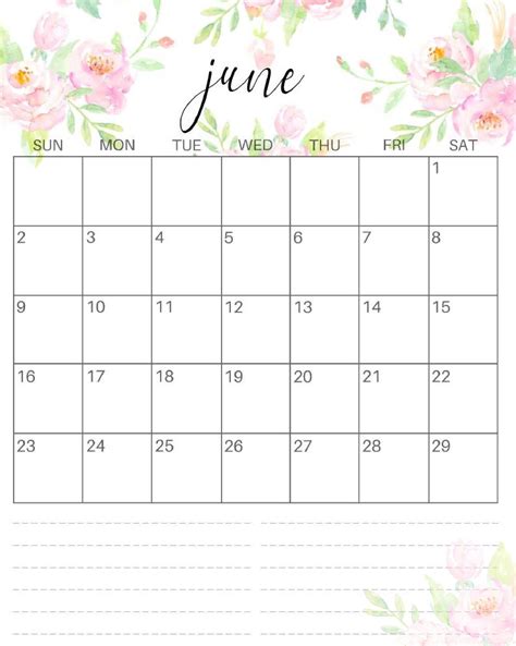 Cute June Calendar Printable