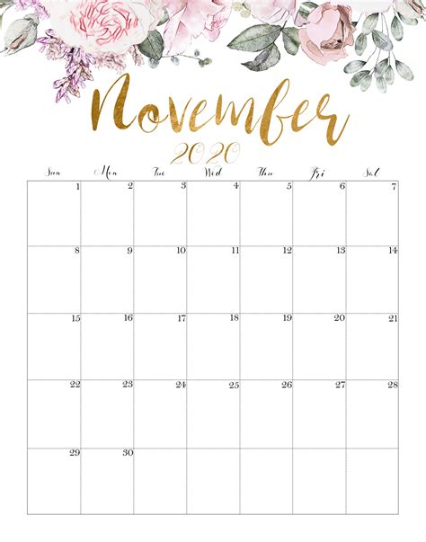 Cute November Calendar Printable