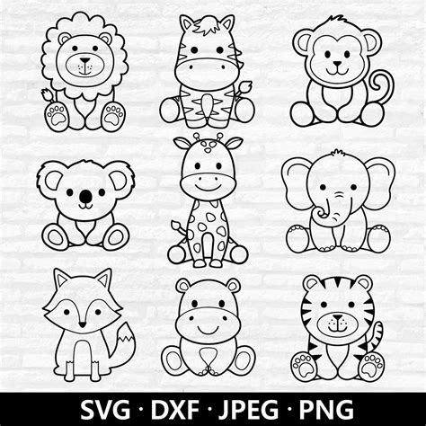 Cute Animals Clipart Outline