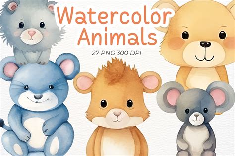 Download Cute Animals Watercolor Collection Commercial Use DXF Files