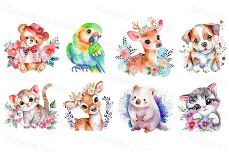 Download Cute Animals Watercolor Collection Files DXF Files