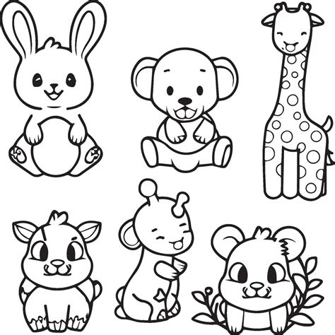 Cute Baby Animals Outline