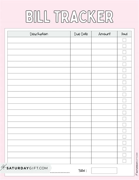Cute Bill Tracker Template