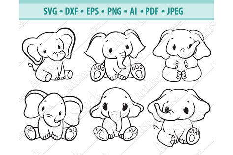 Download Cute Elephants Clipart Files DXF Files