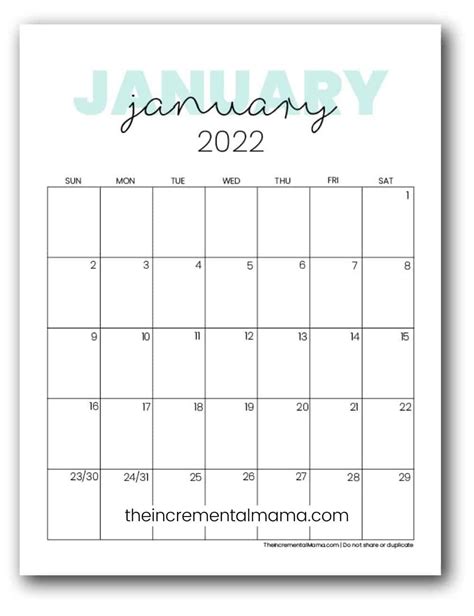 Cute Free Printable Calendar 2022