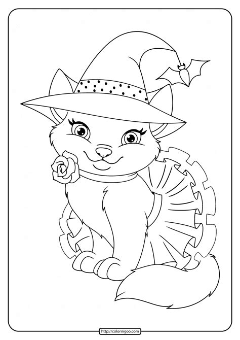 Cute Halloween Cat Coloring Pages