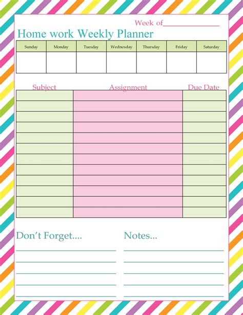 Cute Homework Planner Template